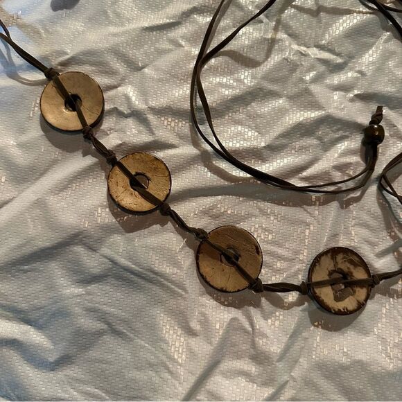 Southwestern Boho Brown Leather Wrap Belt with Decorative Coconut Shell Accents - Picture 10 of 13